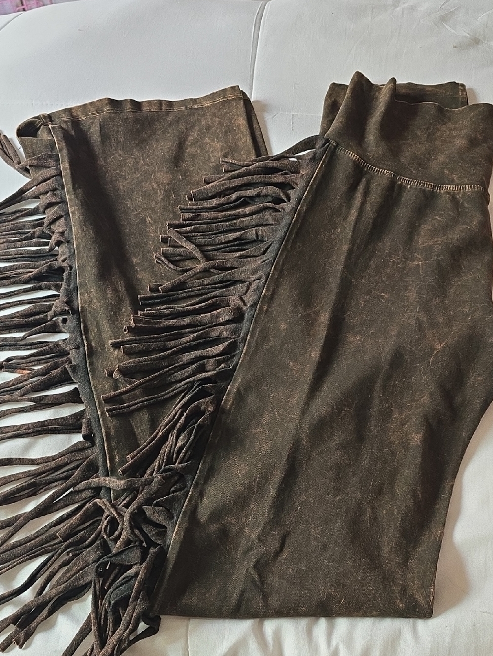Viral T Party Fashion Olive Brown Suede-Look Fringe Boot Cut Pants🤎🤠
